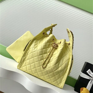 Chanel 25 Medium Handbag Grained Calfskin Gold Tone Metal Yellow AS5311