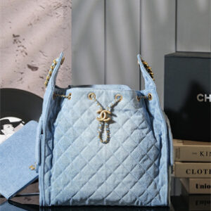 Chanel 25 Medium Handbag Denim Blue Gold Tone Metal Blue AS5311