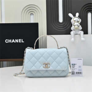 Chanel 25s Mini Top Handle Bag Gold Tone Metal Blue AS4591
