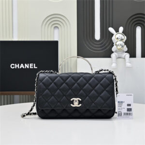 Chanel 25s Top Handle Bag Gold Tone Metal Black AS5554