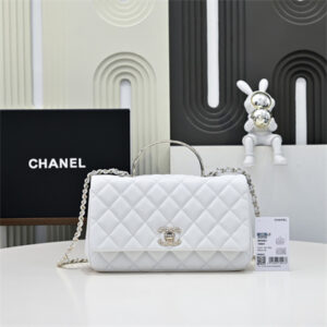 Chanel 25s Top Handle Bag Gold Tone Metal White AS5554