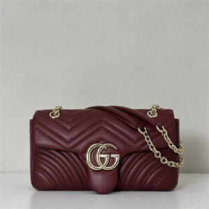 Gu.cci GG Marmont medium shoulder bag matelassé chevron lambskin leather Light gold-toned hardware Rosso Ancora red 837267