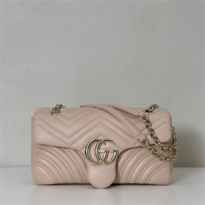 Gu.cci GG Marmont medium shoulder bag matelassé chevron lambskin leather Light gold-toned hardware Pink beige 837267