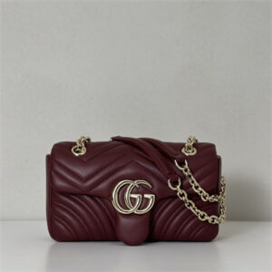 Gu.cci GG Marmont Small shoulder bag matelassé chevron lambskin leather Lt Gold toned hardware Rosso Ancora red 837280