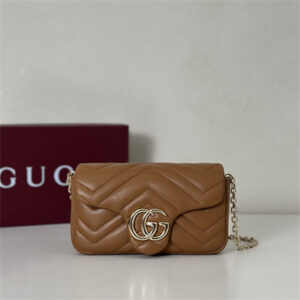 Gu.cci GG Marmont Mini shoulder bag matelassé chevron lambskin leather Lt Gold toned hardware Brown 841290