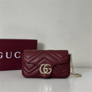 Gu.cci GG Marmont Mini shoulder bag matelassé chevron lambskin leather Lt Gold toned hardware Rosso Ancora red 841290