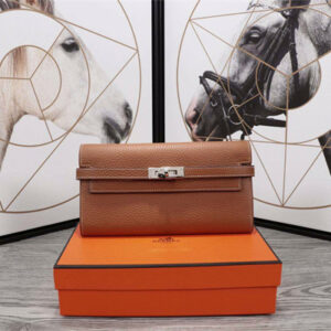 Her.mes Kelly Classic Wallet Calfskin Gold Color Silver tone Metal