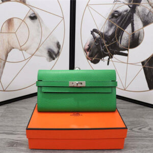 Her.mes Kelly Classic Wallet Calfskin Bambou Color Silver tone Metal