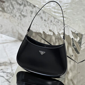 Prada Cleo Brushed Leather Shoulder Bag Black 1BC499