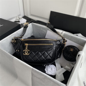 Chanel Waist Bag Aged Calfskin Gold-Tone Metal Black AS1077