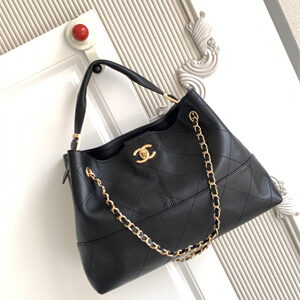 Chanel Small Shopping Bag Calfskin & Gold-Tone Metal Black AS5634