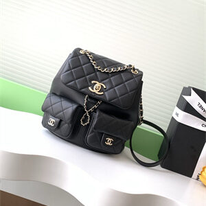 Cha.nel Duma Backpack Smooth Calfskin Gold Tone Metal Black AS3860