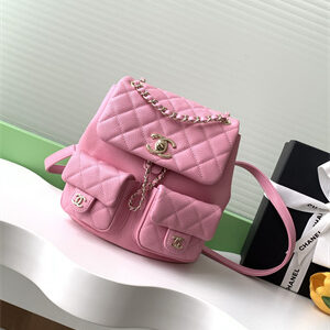 Cha.nel Duma Backpack Grained Calfskin Gold Tone Metal  Pink AS3860