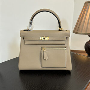 Kelly Colormatic Bag Swift Leather 25/28CM Gold/Silver Hardware In Trench Color HS
