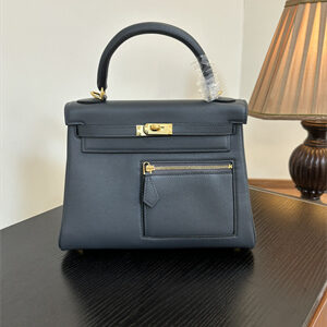 Kelly Colormatic Bag Swift Leather 25/28CM Gold/Silver Hardware In Ardoise Color HS