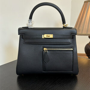 Kelly Colormatic Bag Swift Leather 25/28CM Gold/Silver Hardware In Black Color HS