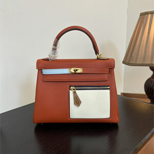 Kelly Colormatic Bag Swift Leather 25/28CM Gold/Silver Hardware In CUIVRE, NATA, LIME, BLEU BRUME & CHAI Color HS