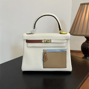 Kelly Colormatic Bag Swift Leather 25/28CM Gold/Silver Hardware In Nata/Chai/Cuivre/Lime/Mauve Sylvester Color HS