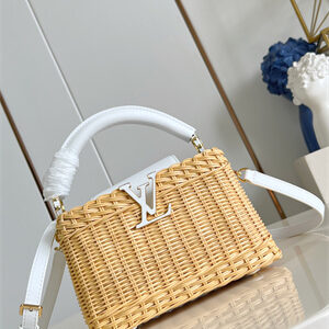 L.V Capucines Mini Bag Rattan and cowhide leather White M26004