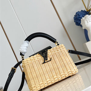 L.V Capucines Mini Bag Rattan and cowhide leather Black M26003