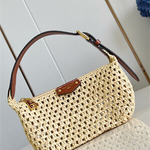 L.V  Hills Pochette Raffia & Brown Calfskin M14304
