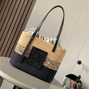 Loewe Small Square basket in Raffia&Calfskin Nature/Black