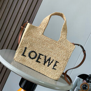 Loewe Mini LOEWE Font tote in raffia Nature