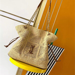 Y.S.L Jamie Shopping Bag In Raffia Nature