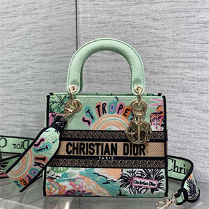 CD Medium Lady D-Lite Bag  Embroidery Green