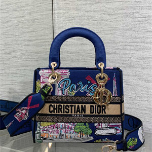 CD Medium Lady D-Lite Bag  Embroidery Blue