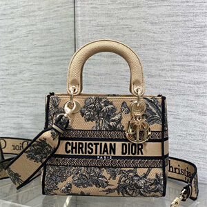 CD Medium Lady D-Lite Bag  Embroidery Beige