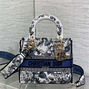 CD Medium Lady D-Lite Bag  Embroidery White&Blue