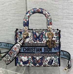 CD Medium Lady D-Lite Bag  Embroidery White Multicolors