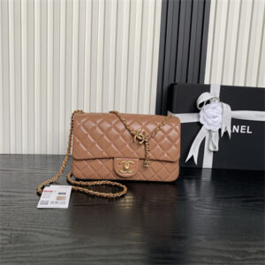 Chanel Small Flap Bag Lambskin Gold Tone Metal Brown AS5756