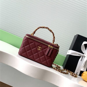 Chanel Vanity with chain Grained Calfskin& Gold-Tone Metal Burgundy AP4799