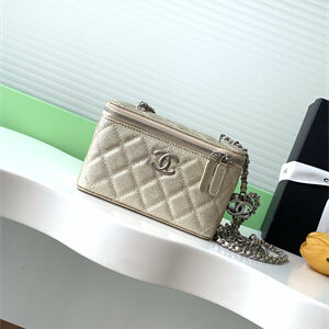 Chanel Vanity Case Grained Calfskin& Silver-Tone Metal Gold AP3940