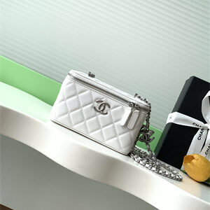 Chanel Vanity Case Grained Calfskin& Silver-Tone Metal White AP3940