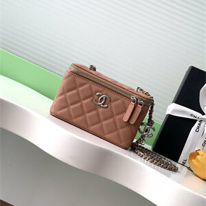 Chanel Vanity Case Grained Calfskin& Silver-Tone Metal Brown AP3940