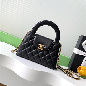 Cha.nel Mini Shopping Bag Kelly Bag Lambskin Gold-Tone Metal Black AS4416