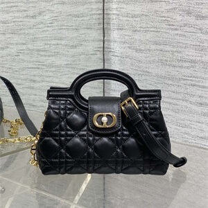 CD Jolie Top Handle Mini Bag Cannage Lambskin Black