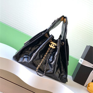 Chanel 25 Small Handbag Shinny Smooth Calfskin Gold/Silver Tone Metal Black AS5293