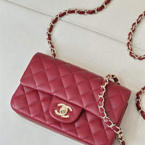 Chanel Mini Classic Flap Bag Lambskin Gold Tone Metal Red Color 01116 TOP