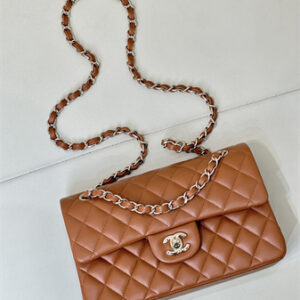 Chanel Small Classic Flap Bag Lambskin Gold Tone Metal Caramel Color 01117 TOP