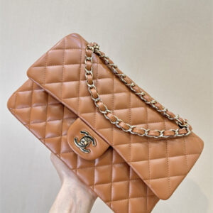 Chanel Medium Classic Flap Bag Lambskin Gold Tone Metal Caramel Color 01112 TOP