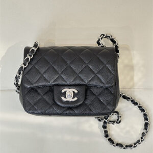 Chanel Super Mini Classic Flap Bag Grained Calfskin Silver Tone Metal Black 01115 TOP