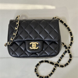 Chanel Super Mini Classic Flap Bag Lambskin Gold Tone Metal Black 01115 TOP