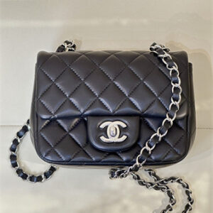 Chanel Super Mini Classic Flap Bag Lambskin Silver Tone Metal Black 01115 TOP