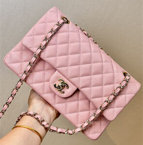 Chanel Medium Classic Flap Bag Grained Calfskin Gold Tone Metal Pink 01112 TOP