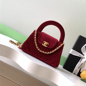 Cha.nel Mini Shopping Bag Kelly Bag Velvet Gold-Tone Metal Red AS4416