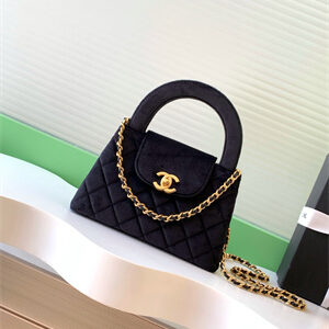 Cha.nel Mini Shopping Bag Kelly Bag Velvet Gold-Tone Metal Black AS4416